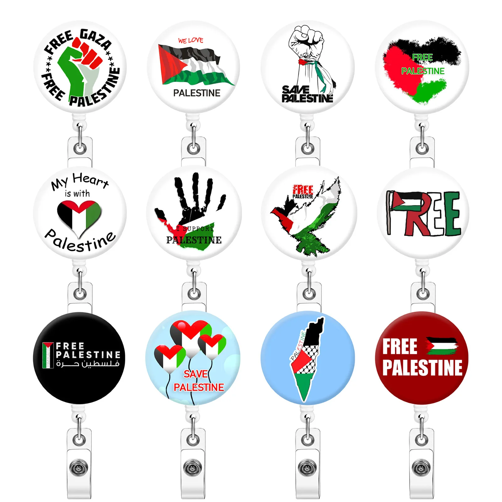 Wholesale Name Key Chain Card Clips Holder Retractable Palestine Flag Badge Reel for Teachers Students