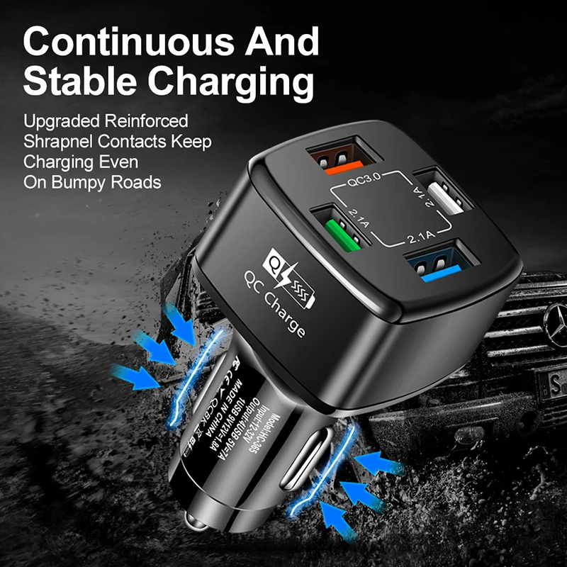 Оптовая Продажа 50 Вт 4 порта автомобильное зарядное устройство в 1 QC3.0 USB C быстрая зарядка для iPhone Xiaomi Samsung адаптер телефона
