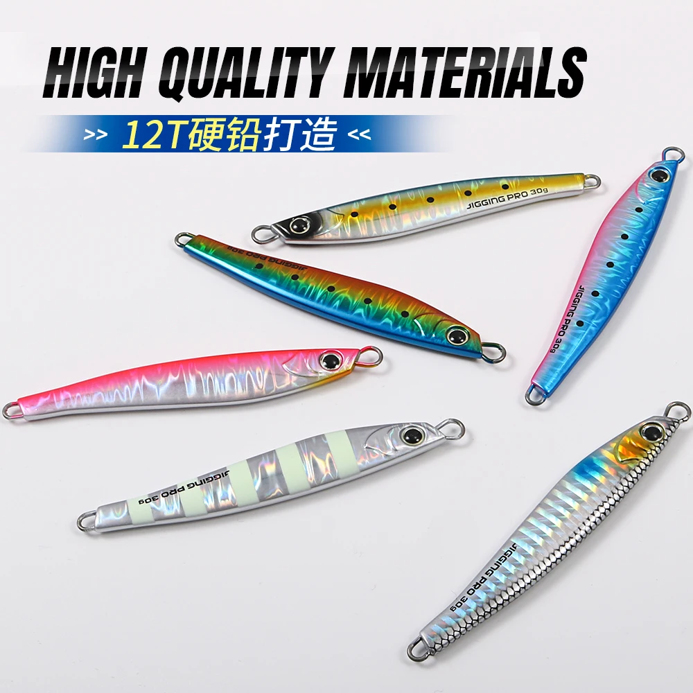 Jiggingpro long casting jig 40g 60g 12T lead fish metal jig Glow zebra 3D eyes  Saltwater  Tuna Bonito Fishing cast  metal lure