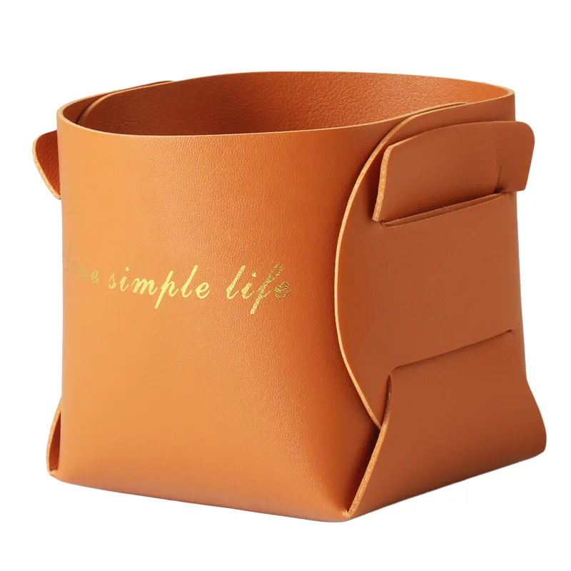 Nordic leather storage box remote control pen holder debris folding desktop makeup brush storage basket