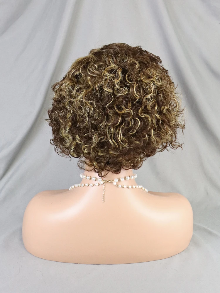 Pixie Cut Short Water Wave Curly 4/27 Honey Blonde Ombre Color Bob Wig Wholesale Virgin Human Hair 13x4 Lace Frontal Pixie Wig