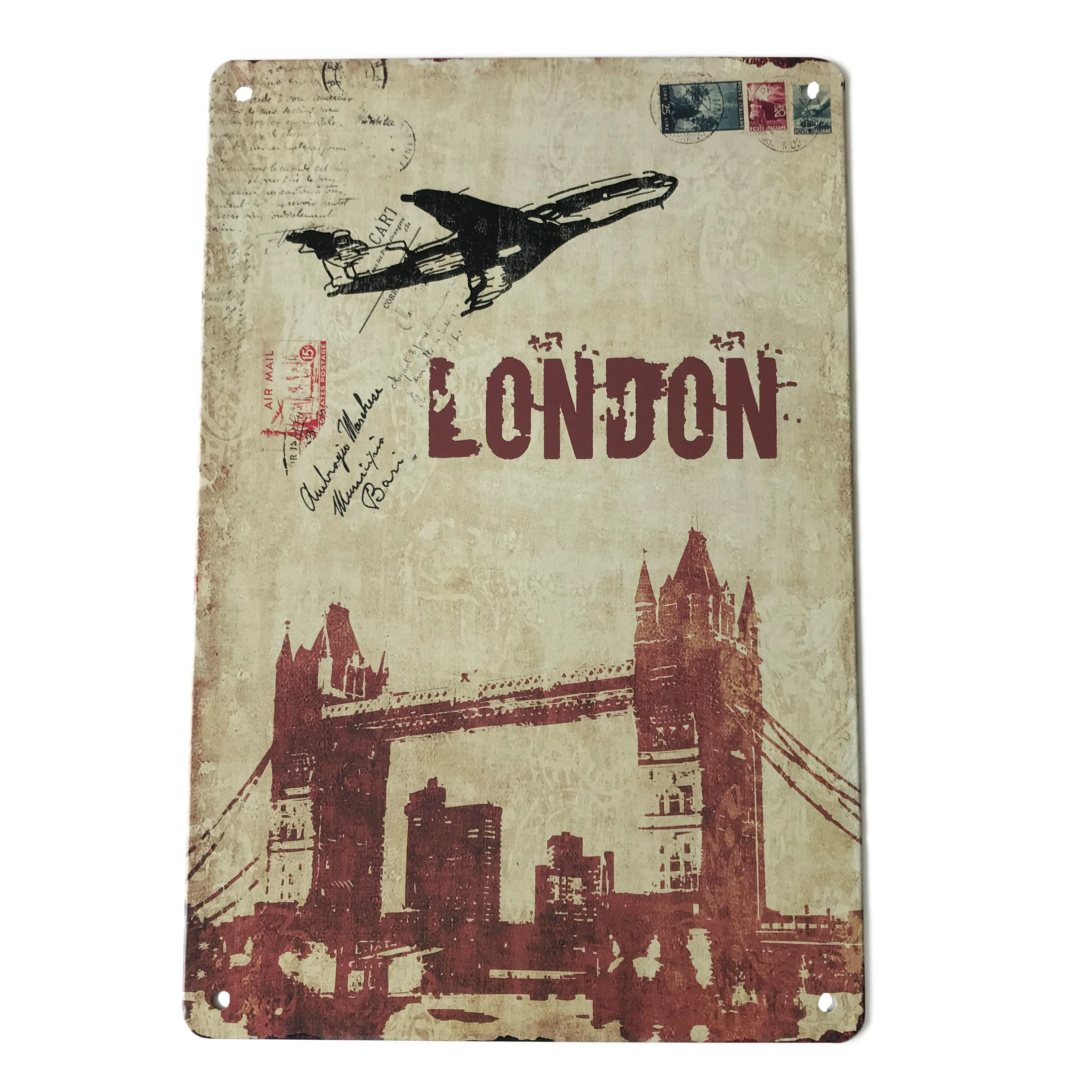 Custom-made drawing in metal plates with punched holes and rolled edge tin sign of plane,bike,car