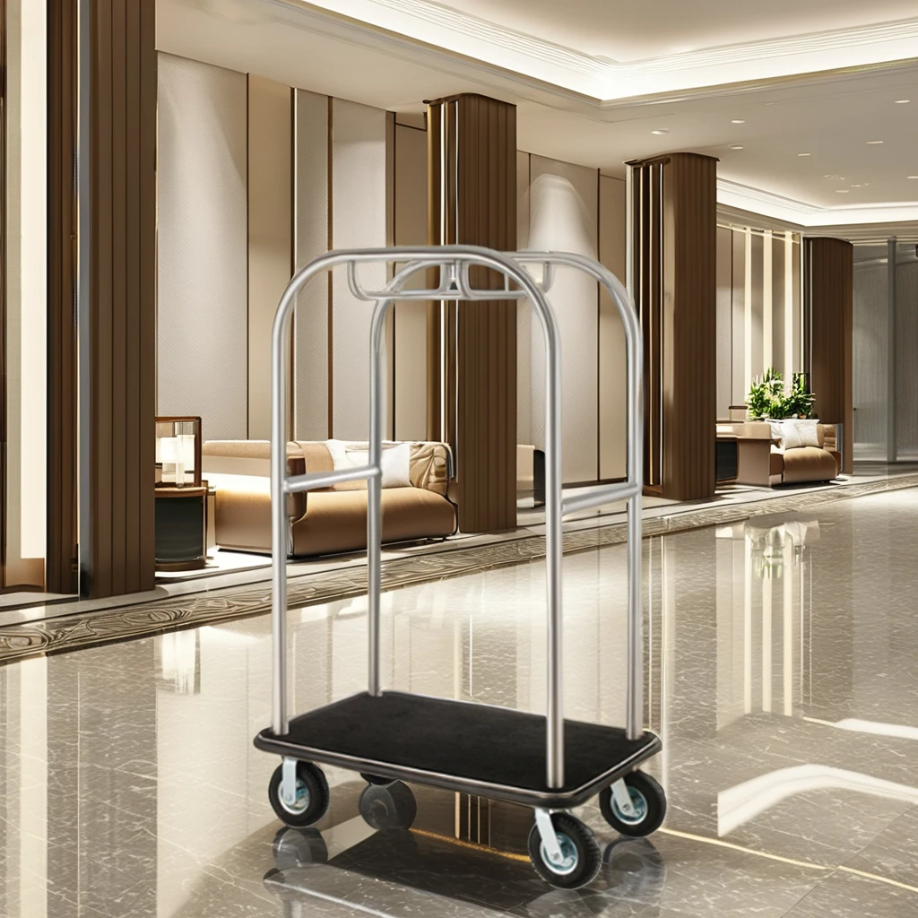 Wholesale Luxury Hotel Bellman Trolley Stainless Steel Crown Bellboy Cart with Concierge Barrow Baggage Luggage Carts