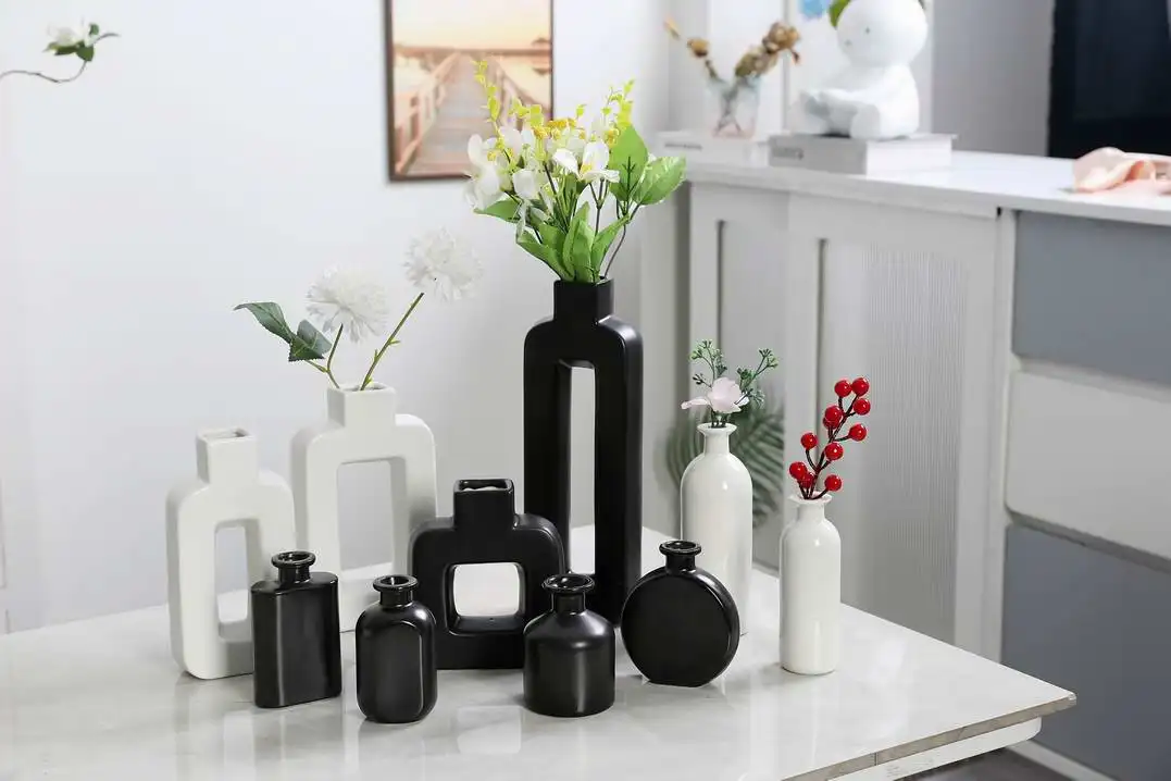 Современный скандинавский стиль матовая белая керамическая ваза для помещений домашний декор с креативной цветочной акцией внутреннего орнамента