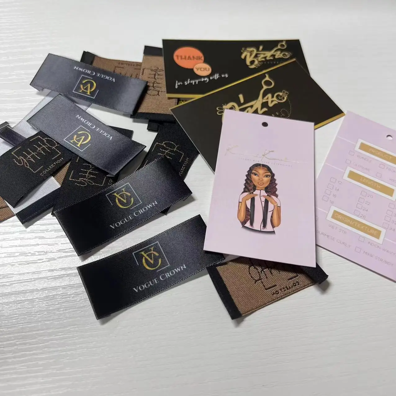 free logo Customized Wig Tag Private Design Woven Label Sewing Label For Clothing hair label wrap with logo
