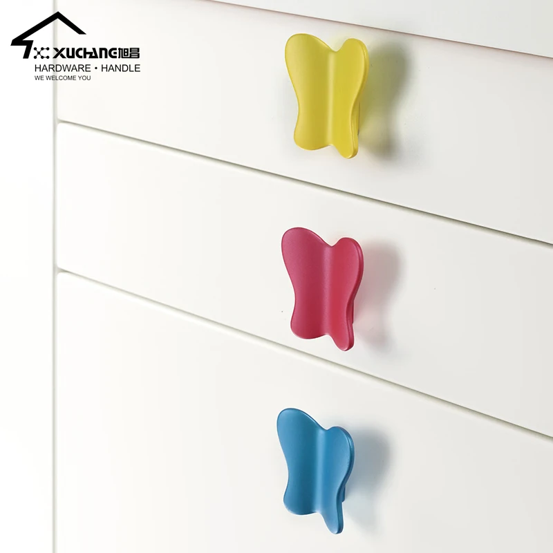 Симпатичная ручка в форме бабочки, Детская Милая ручка для выдвижного ящика, кухонные ручки, ручки для комода, цинковый сплав, высокое качество, 16 мм, синий