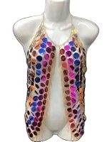 Short Shiny Sexy Colorful Handmade  Acrylic Braided Paty Wear Body Chain Top Mirror Disc Party Dress For Women