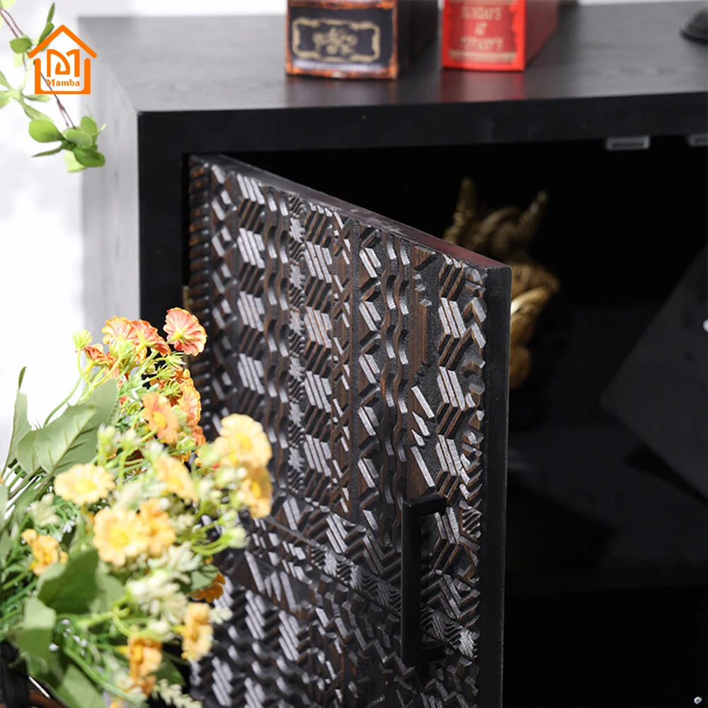 Mamba Rustic Home Craft Minimalism Wooden Storage Cabinet Farmhouse Living Room With 4 Doors