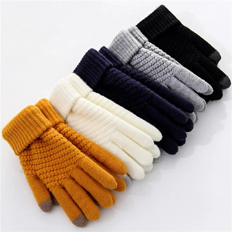 Winter Women Gloves Fashion Touch Screen Warm Stretch Thicken Knit Mittens  Wool Full Finger Guantes Female Gloves