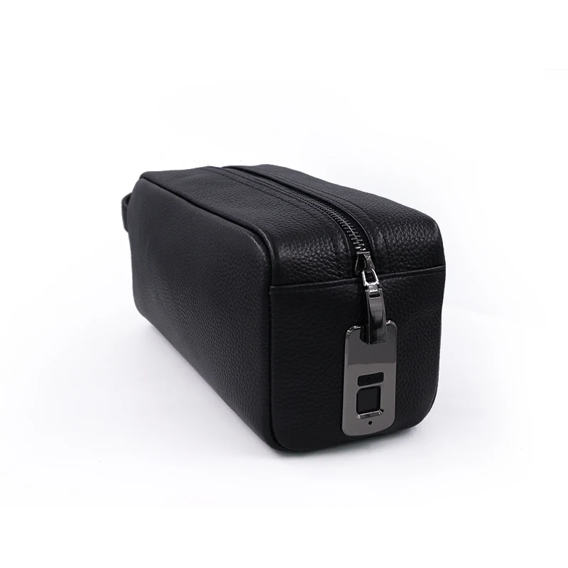 Black anti-theft Real leather Fingerprint unlock Customize  Smart Clutch   Bag   for Men