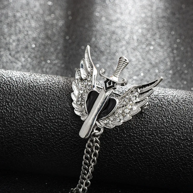Fashion Zircon Angel Wings Crossing Alloy Brooch Pin for Man Ornaments Decoration