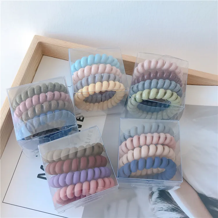 4pcs Set Korean South Korea Mermaid-colored Telephone Line Tie Rope Thick  Hair Ring Matte Glossy  Hair Ring with Pvc Box