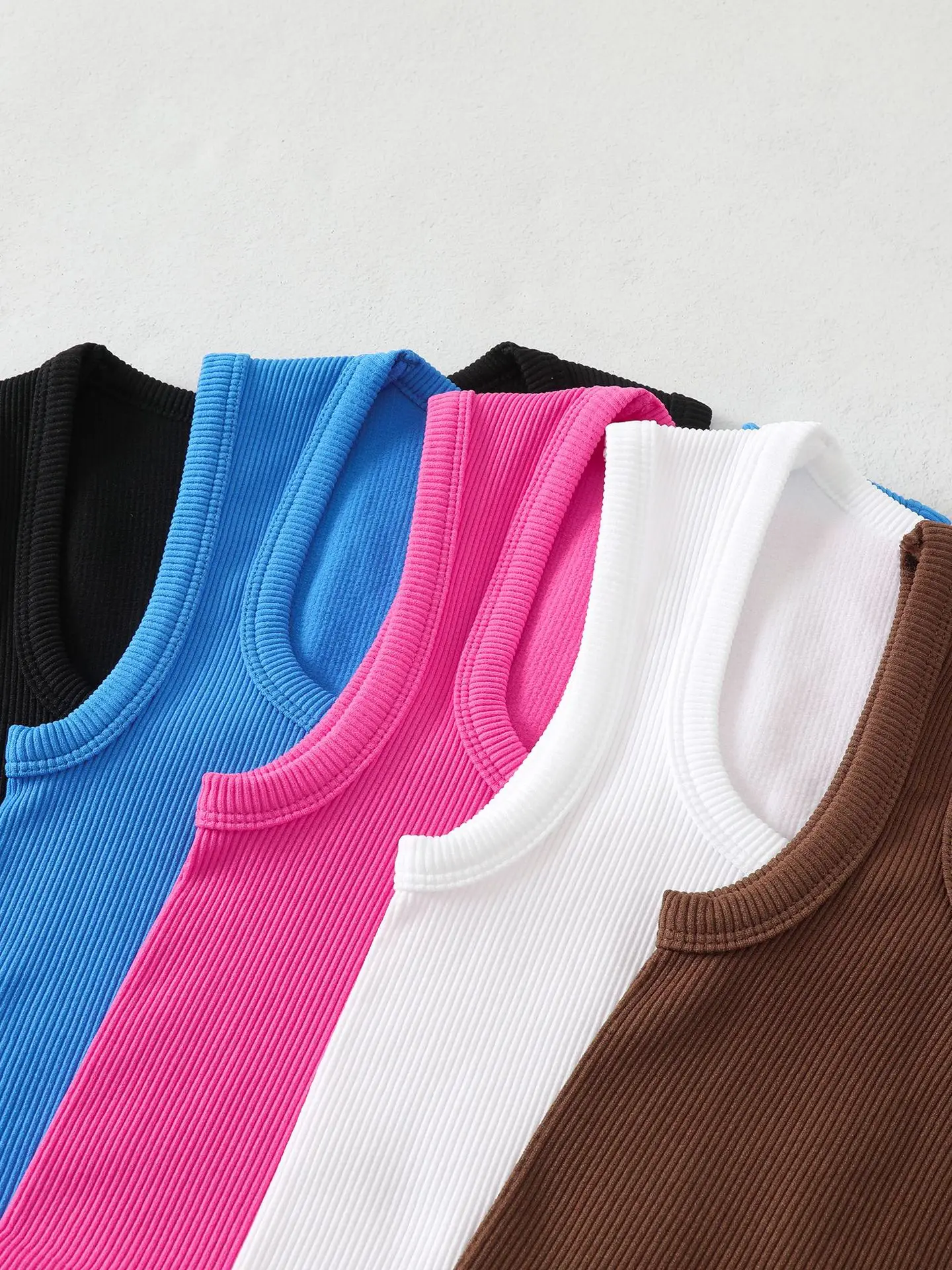 Solid Color Square Collar Sleeveless Ribbed Slim Fit Basic Racerback Vest Quick-dry Breathable Running Fitness Crop Tank Top