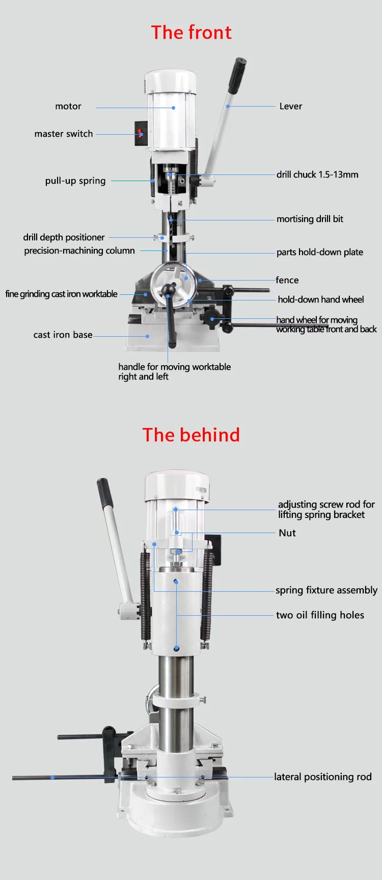 
Fusai 750W woodworking chisel mortise and tenon machine of drilling size 6 ~15mm in diameter 