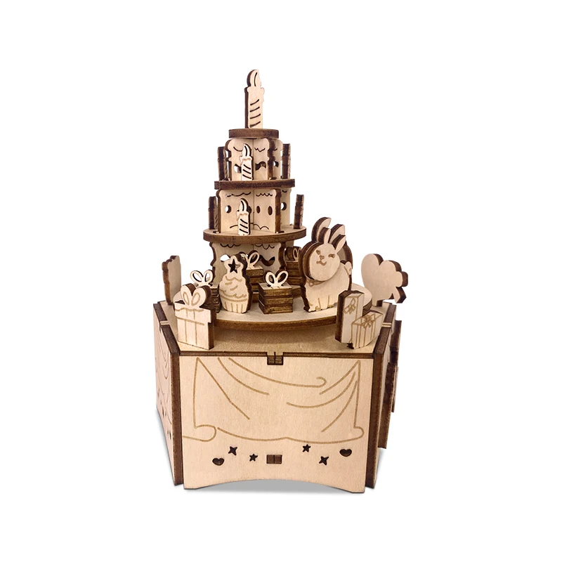 Y-TOP Custom Rabbit Birthday Party Mechanical Music Box 3D Puzzle Wooden Music Boxes DIY Assembly Craft