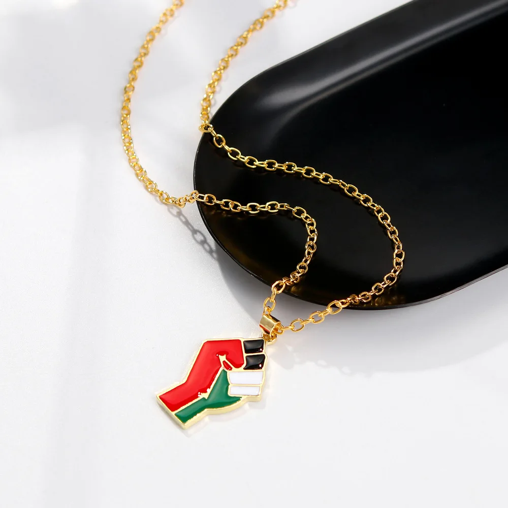 Wholesale Stainless Steel Metal alloy Enamel Palestine Map Pendant Necklaces Gold Plated Palestine Freedom Fist Pendant Necklace