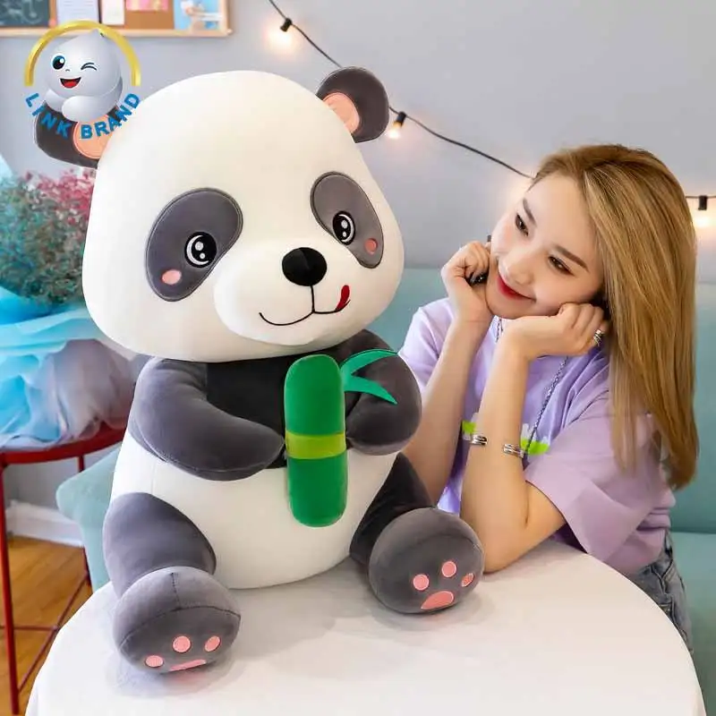 Custom Stuffed Animal 2023 Cute Chinese Panda Eating Bamboo Soft Plush Pillow Panda Toy For Kids Birthday Gift
