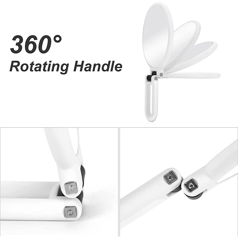 Double Side Hand Held Mirror Magnifying Makeup Handheld Mirror Foldable Handle Portable Travel Makeup Hand Mirror for Women