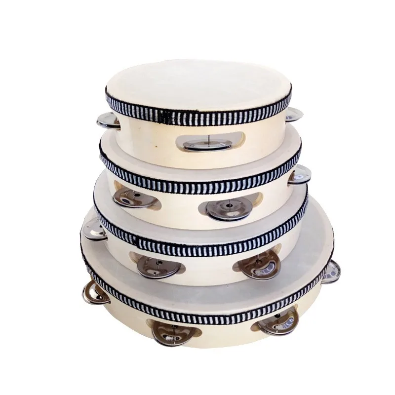 Factory supply stocked Wooden tambourine custom printed 6 inch handheld bell musical instrument with quick delivery