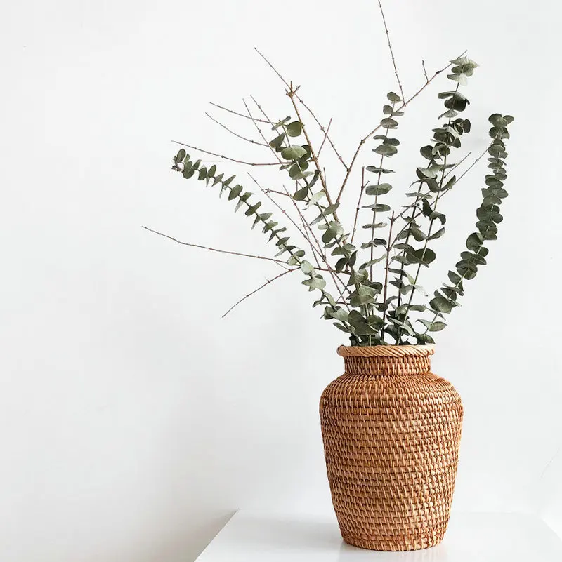 Wicker Rattan Vase Basket Art Desktop Woven Flower Vases Decoration Plants Flower Pot for Living Room Decoration Home Organizer