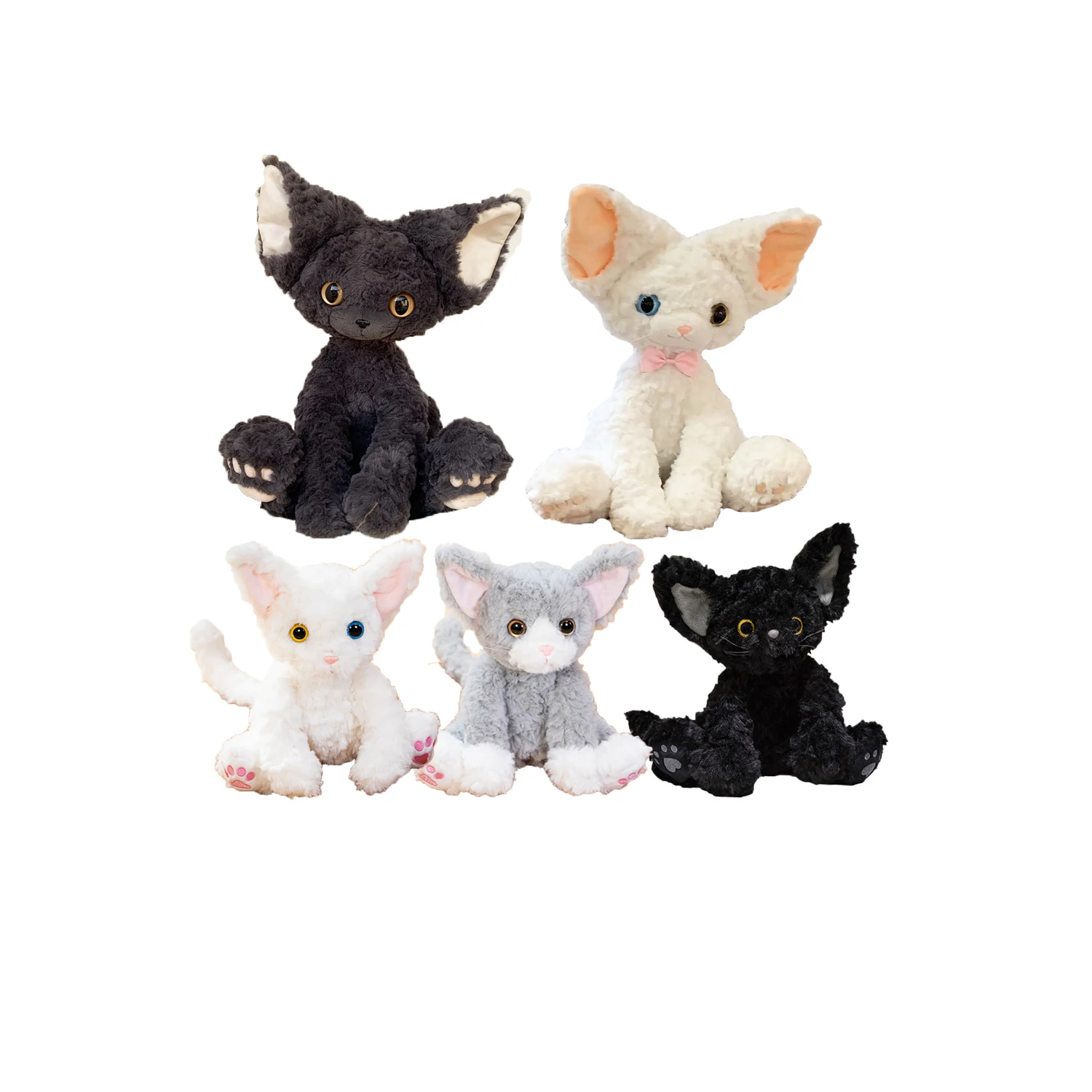 Fluffy Stuffed Farm Animal Devon Rex Black Cat White Kitty Cat Plush Toy Shaped Backrest Cushion Home Decoration Pillow Kid Sofa