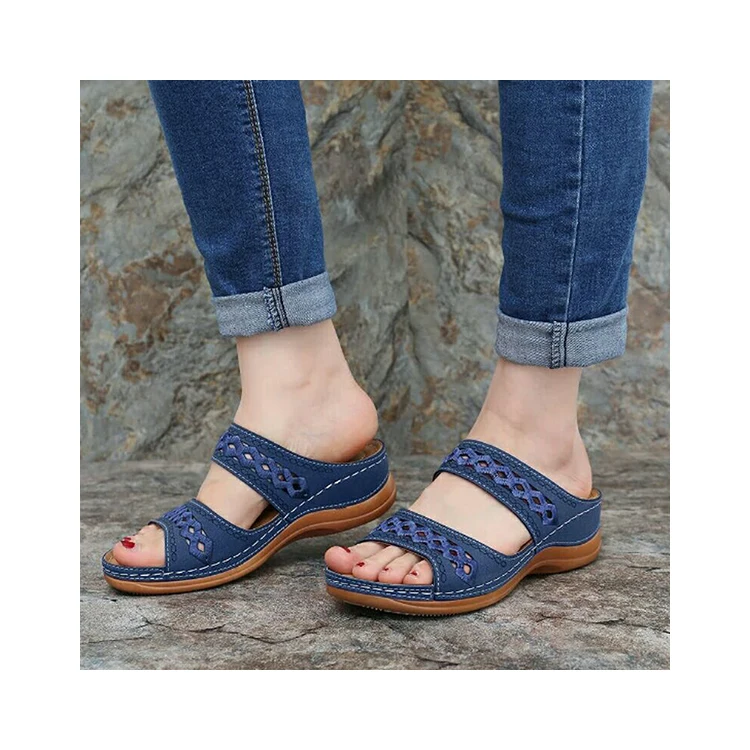 Dropshipping Chinese Factory Price Women Slippers Shoes Spring Muffin Thick Sole Pu Leather Slipper