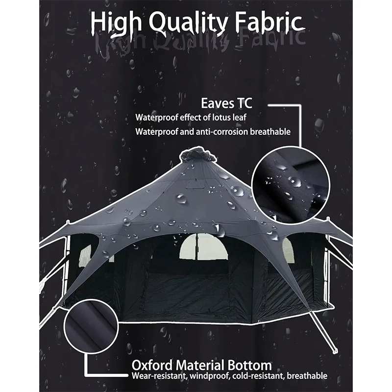 BOTEEN 5M Cotton Canvas Bell Tent Travel Group Activities 4 Season Polyester Cotton Black Tent With Stove
