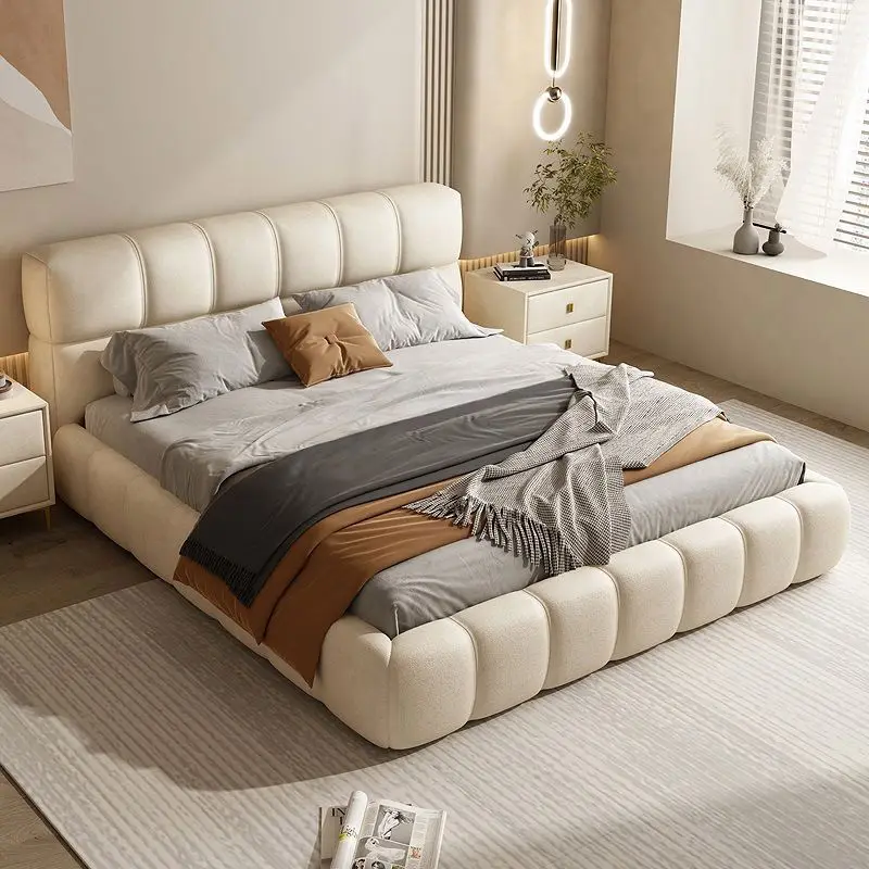 Atunus Moderno Minimalista Nordico Otomano бежевый Nube Cama bomorio Principal Boda King Size De Madera Maciza