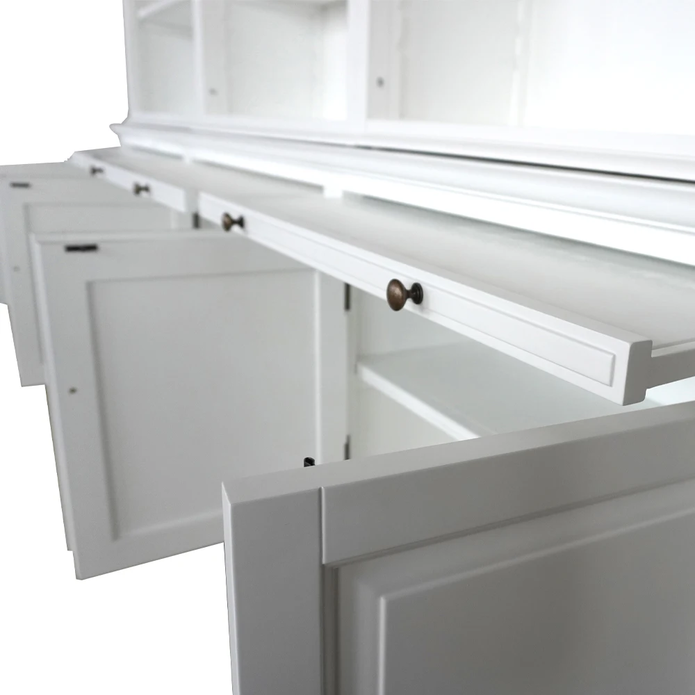 French Provincial Hampton Style Antique Solid Wood Bookshelf White Library Bookcase Wooden P1808W-1