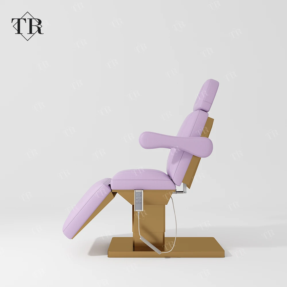 Customizable Fashionable Intelligent Folding Lifting Purple Electrical Cosmetic Facial Spa Beauty Salon Extension Chair Bed