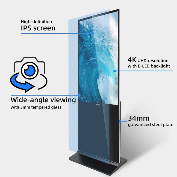Wear Resistant Reinforced Glass Multi Touch Standing Advertising Touch Screen Kiosk with Android and Windows