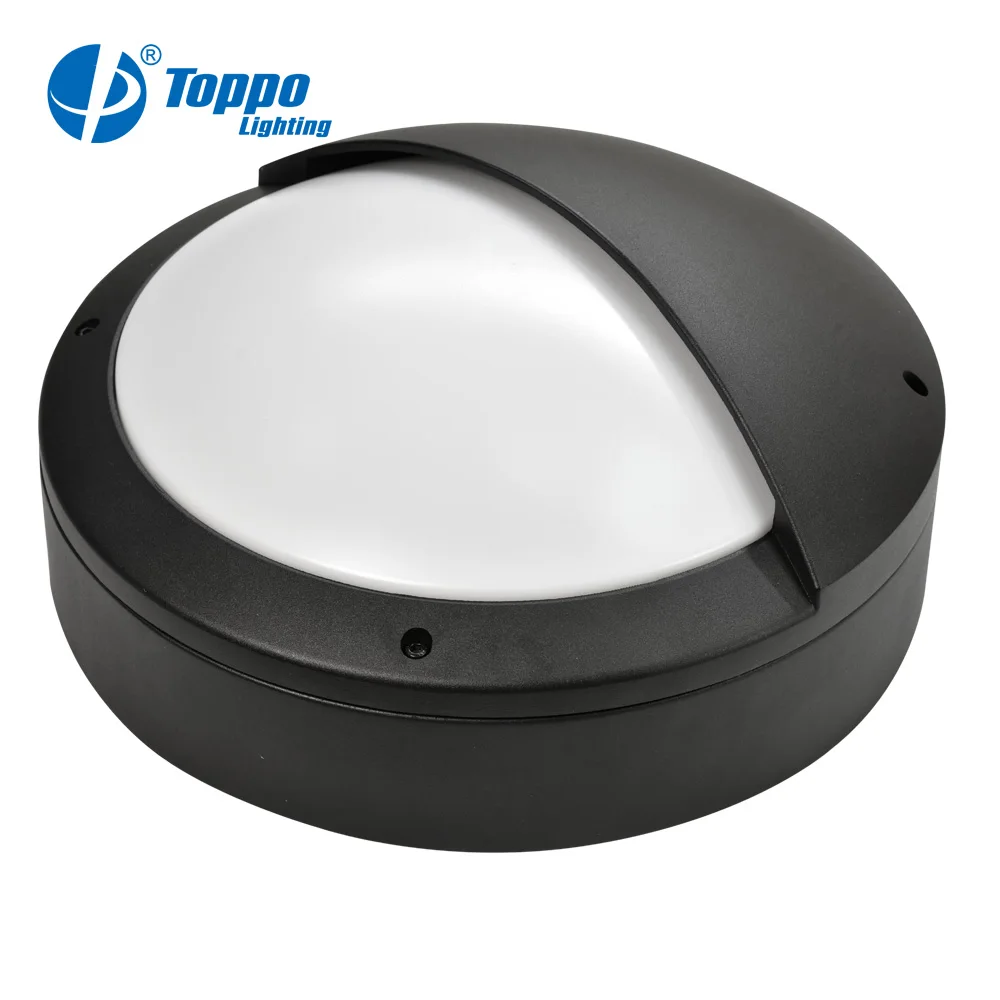 Toppo Hot LED Bulkhead Wall Light Aluminum Eyelid Die Cast Fitting 18W Round Black 5000K
