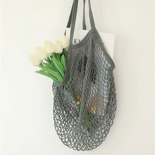 BSCI factory customized cotton mesh bag vegetable fruit tote single shoulder supermarket net bag for shopping