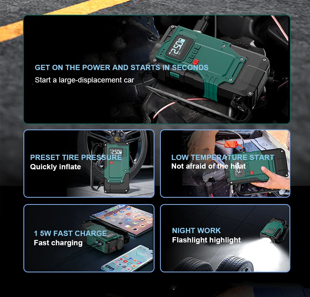 Tire Inflator Portable Air Compressor 6000mAh Portable Air Pump with LED Light 150PSI Air Pump for Car Tires