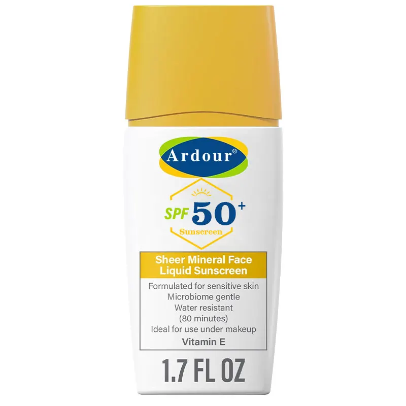 OEM для чувствительной кожи с оксидом цинка широкий спектр SPF 50 минеральный жидкий солнцезащитный крем лица