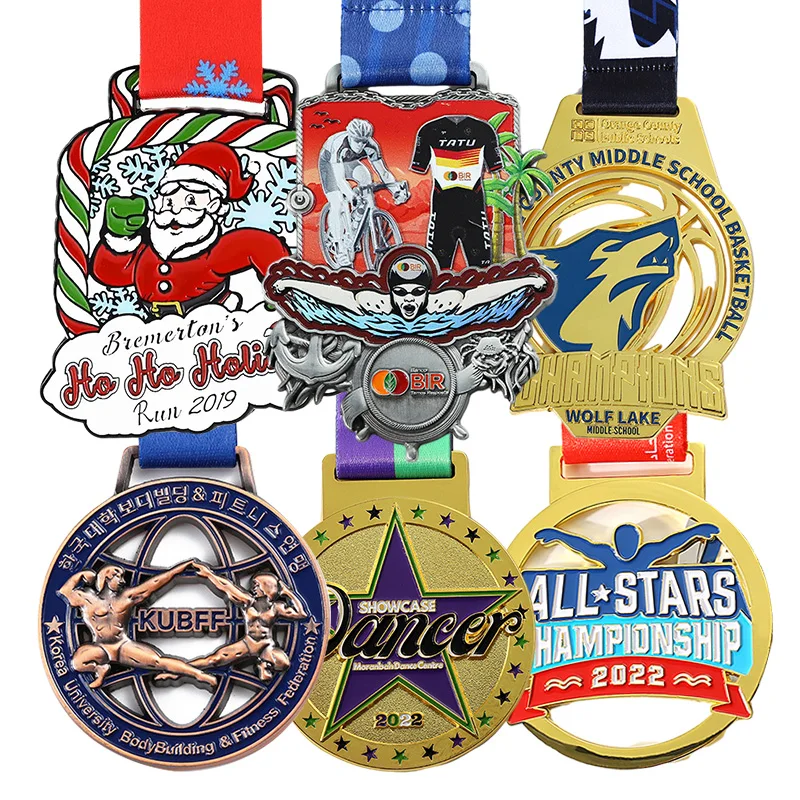 2024 Souvenir Gifts Christmas Medals Metal Zinc Alloy 3D Medals Gold Plated Basketball Bicycle Dance Swimming Bodybuilding Medal