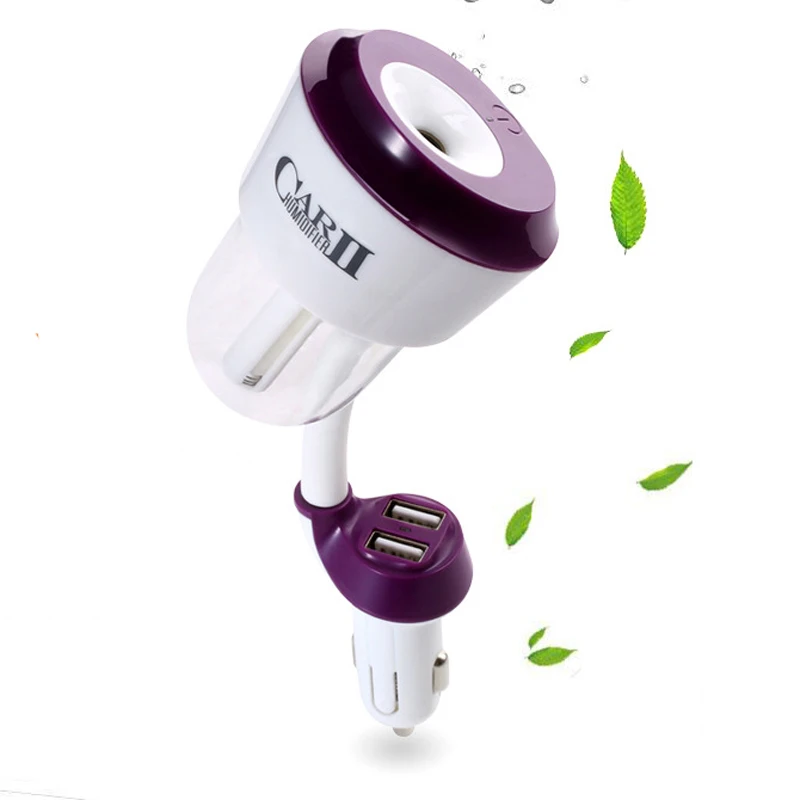 12V Car Air Humidifier Car Air Freshener Purifier Aroma Oil Diffuser Aromatherapy Mist Fogger with 2 USB Car Charger Ports