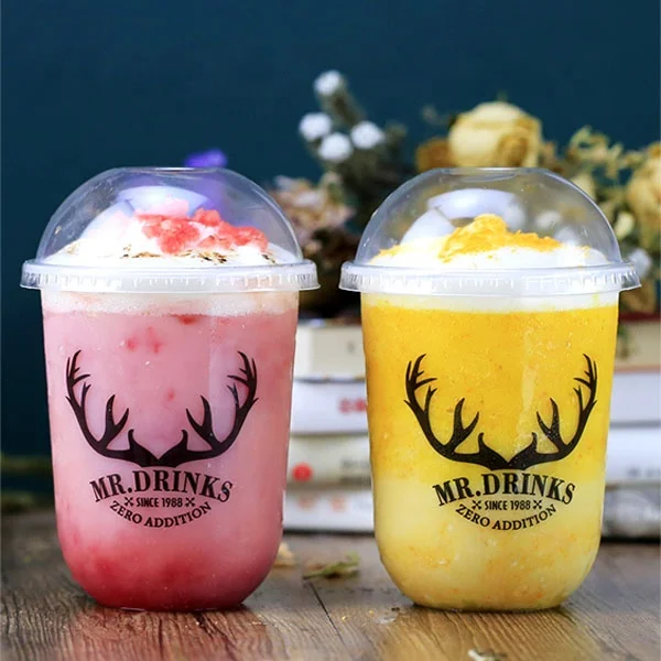 U Shape Food Grade Customized Printed 8/16/32 Oz Clear Disposable Plastic Bubble Milk Tea PP Injection Cup with PP PS Lid