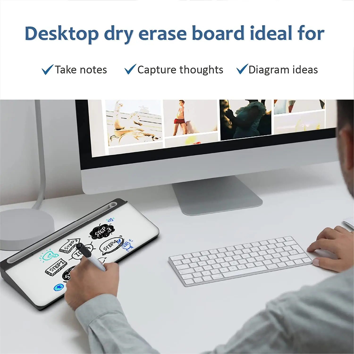 Desktop Glass Computer Pad, Glass Whiteboard, Dry Erase Surface Small Whiteboard Easel Pad Set For School Office