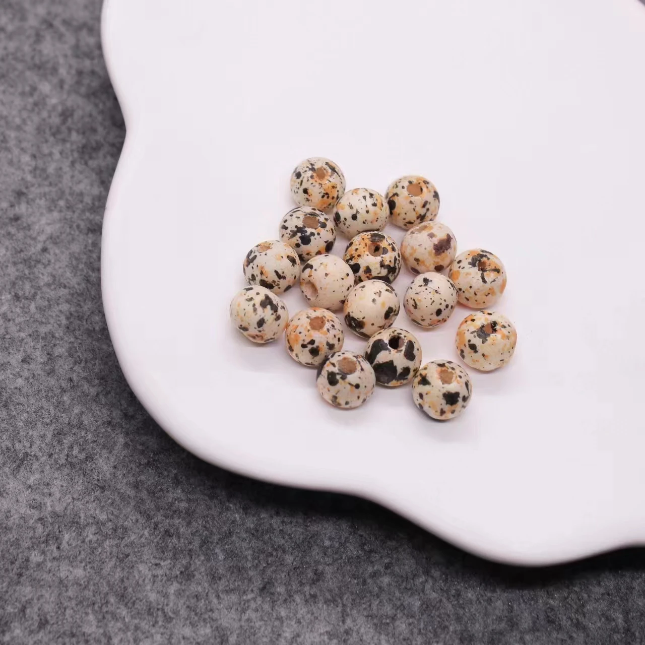 New Pattern Wooden Ball Natural Wood Unfinished Multi color Spot Beads for DIY Jewelry Accessories