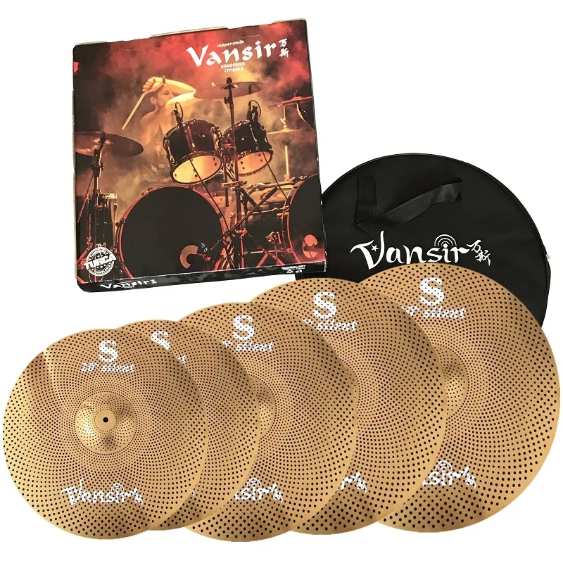 Vansir Gold Color Low Volume Cymbal Set 14'HH+16' Crash+18' Crash+20' Ride Cymbals Sets