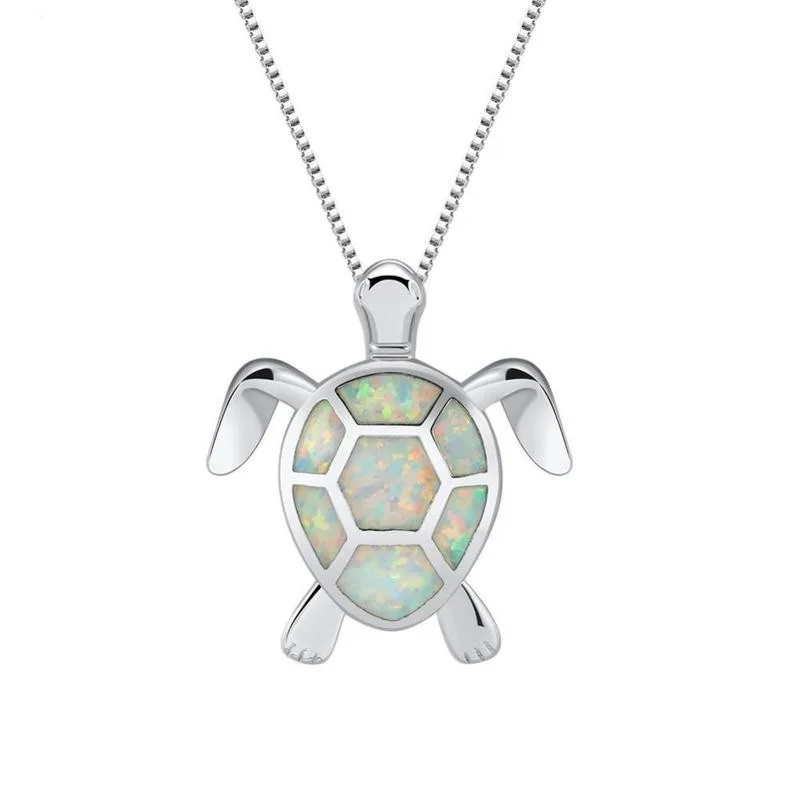 
fashion White Blue Opal Sea Turtle Necklace for Women Animal Ocean Jewelry 