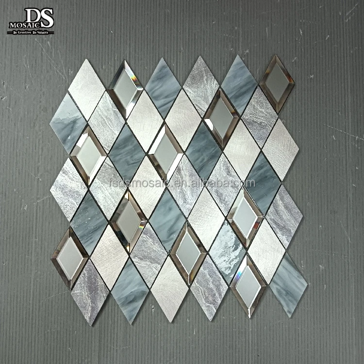 Luxury Rhombus Blue and Sliver Colorful Self-Adhesive Mosaic Wall Tile Modern Electroplated Backsplash Peel Stick for Wall Use
