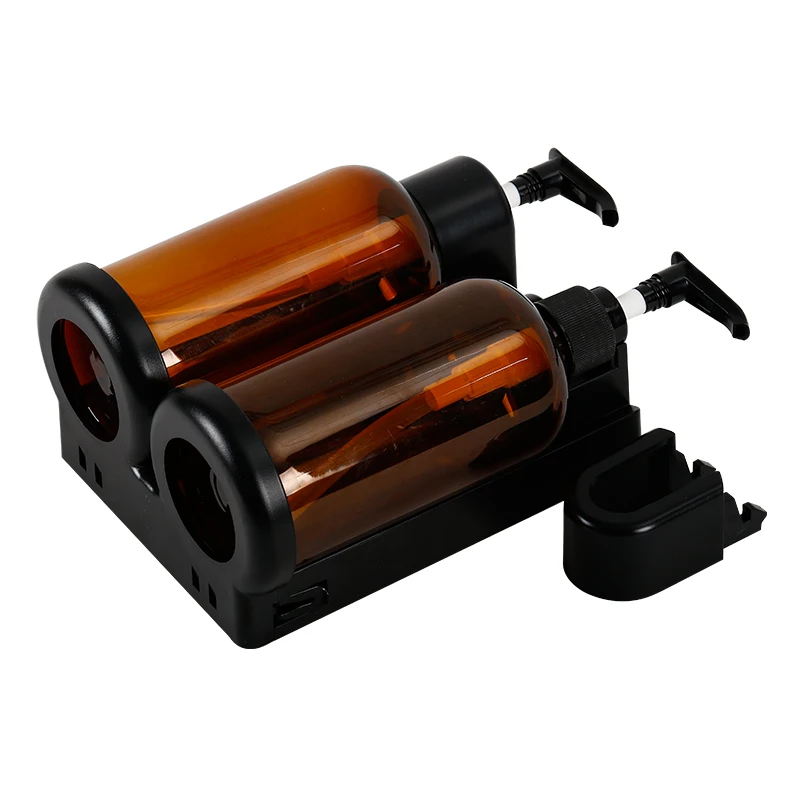 Wall Mounted ABS Plastic Lockable Liquid Two Champers Hotel Shower Gel amber soap dispenser with Holder