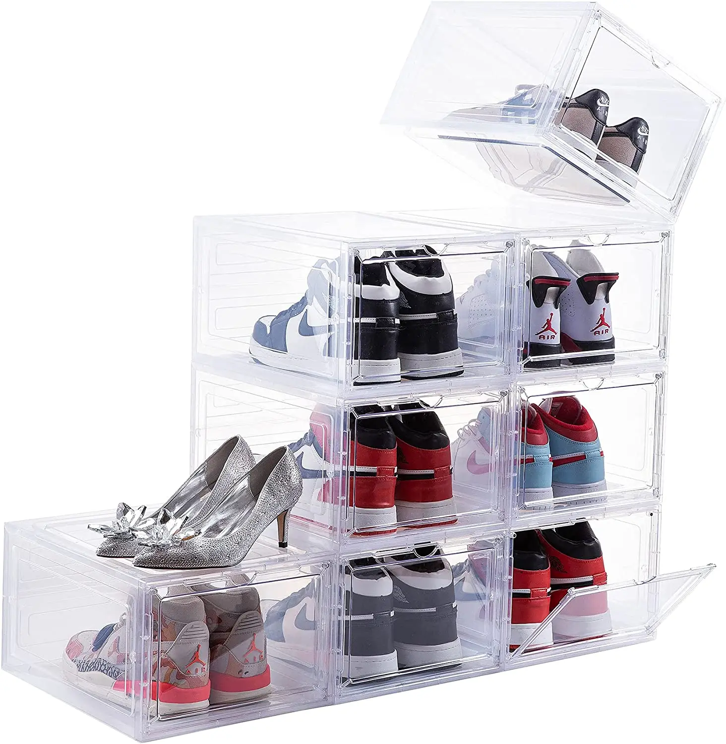 Wholesale Transparent Plastic Sneaker Stackable Shoe Storage Boxes Drop Front  Magnetic Clear Shoe Box