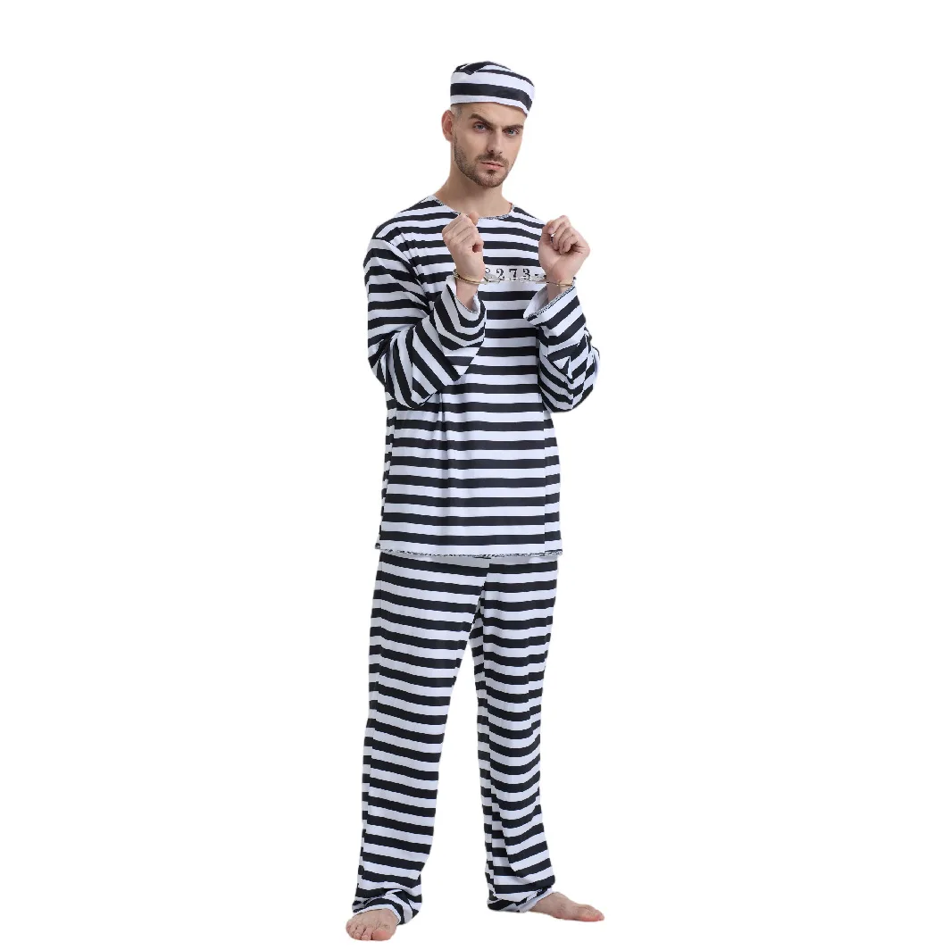 Halloween Prison Uniform Cosplay Cosplay Black and White Striped Suit for adult