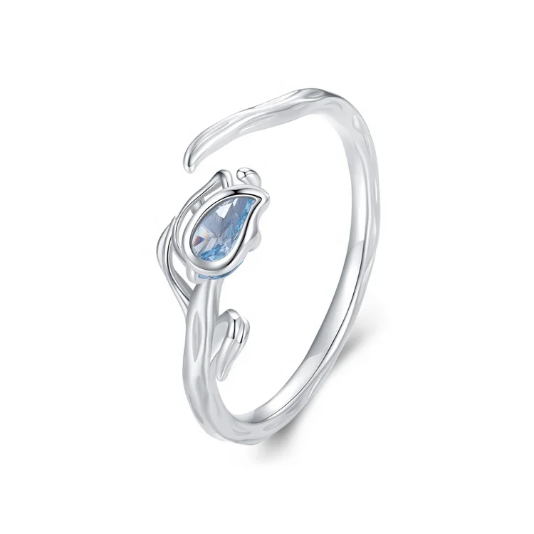 custom fashion jewelry vintage knuckle ring bulk simple desgin crystal open flower wholesale sterling silver rings for women