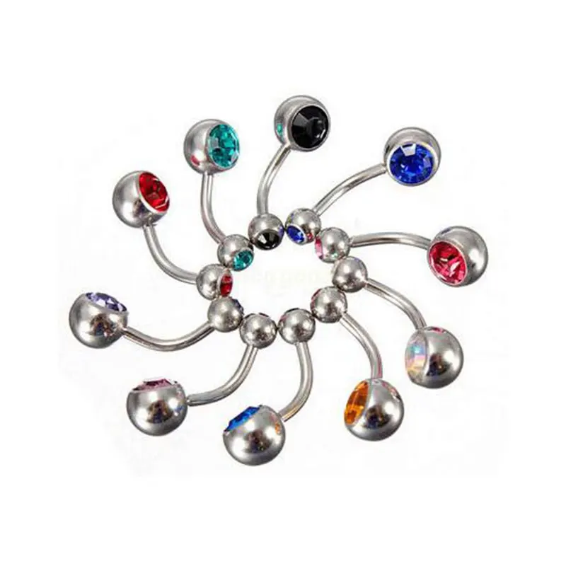 double gem banana navel piercing jewelry Piercing Belly navel rings Double Gems Navel Bars Belly Rings Piercing Body Jewelry