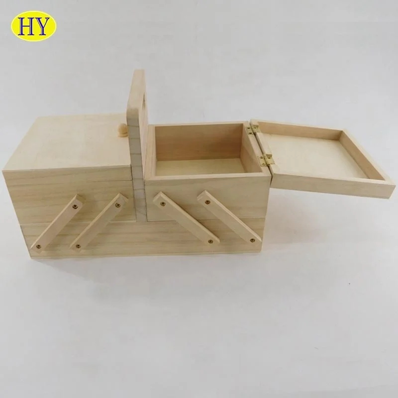 Custom Unfinished Lightweight Folding  Wooden Sewing Box