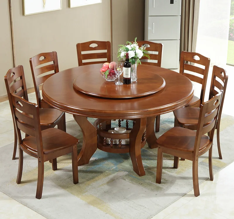 Factory Directly Wholesale 8 Seat Wooden Rotating Dining Room Furniture Luxury 8 Chairs Round Table And Chair Sets